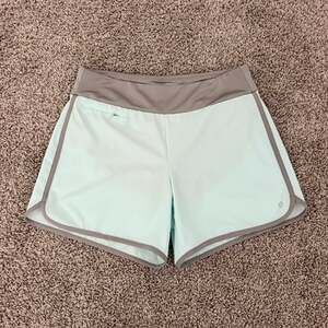 Hang Ten Women's Medium Swim Shorts Mint Green w/Gray Trim Front Zip Pocket